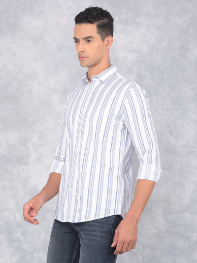 White Vertical Stripes 100% Cotton Shirt-Men Shirts-Crimsoune Club