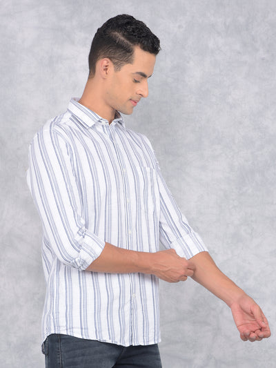 White Vertical Stripes 100% Cotton Shirt-Men Shirts-Crimsoune Club