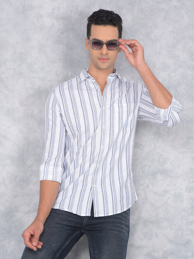 White Vertical Stripes 100% Cotton Shirt-Men Shirts-Crimsoune Club