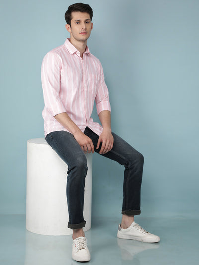 Pink Vertical Stripes 100% Cotton Shirt-Men Shirts-Crimsoune Club