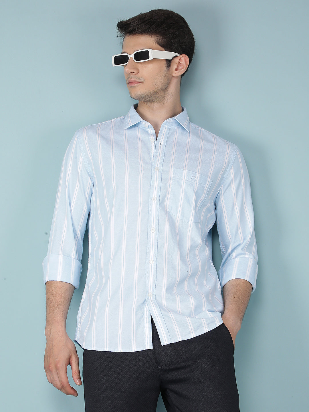 Blue Vertical Stripes 100% Cotton Shirt-Men Shirts-Crimsoune Club