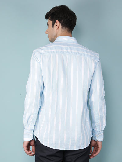 Blue Vertical Stripes 100% Cotton Shirt-Men Shirts-Crimsoune Club