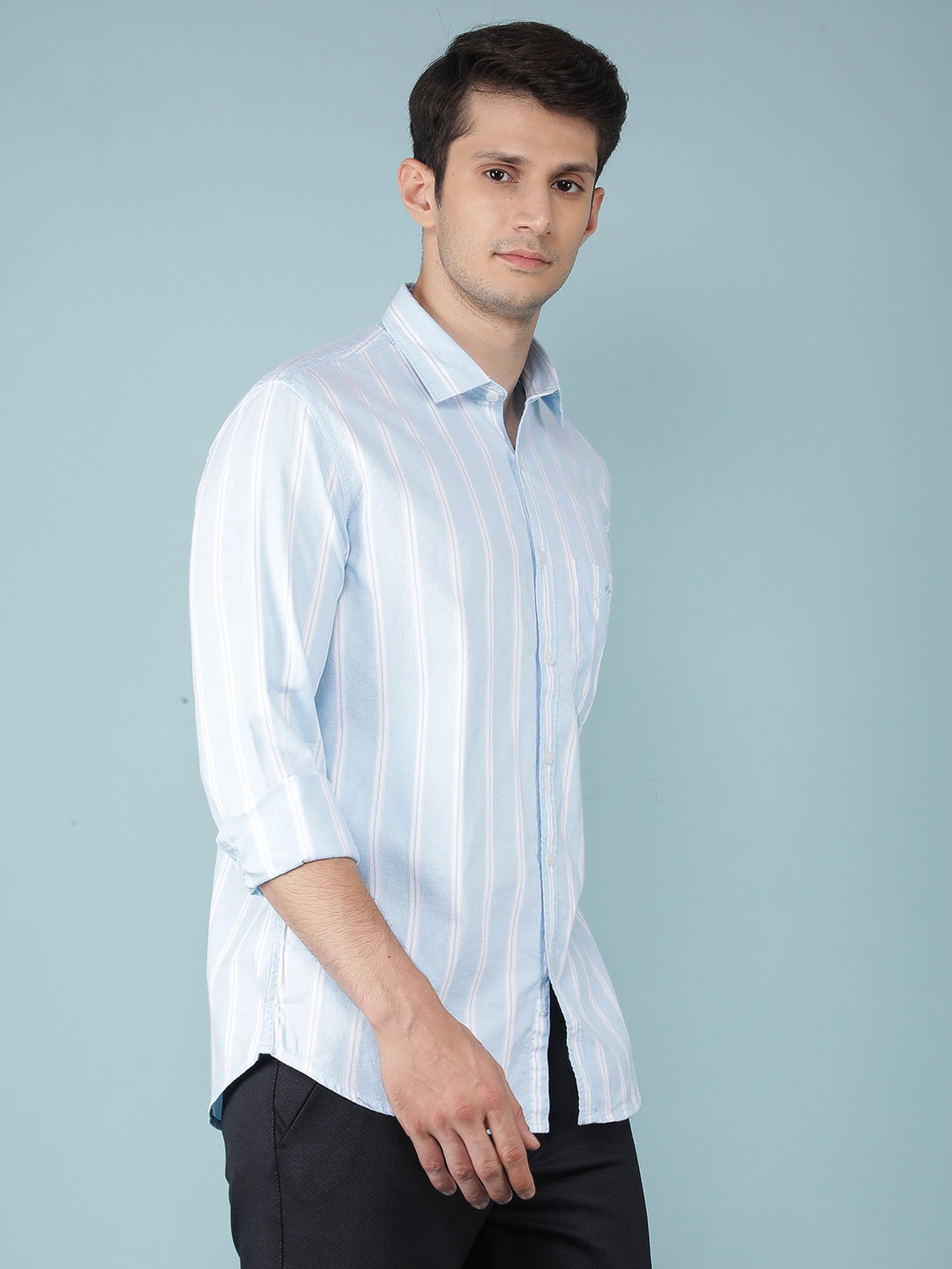 Blue Vertical Stripes 100% Cotton Shirt-Men Shirts-Crimsoune Club