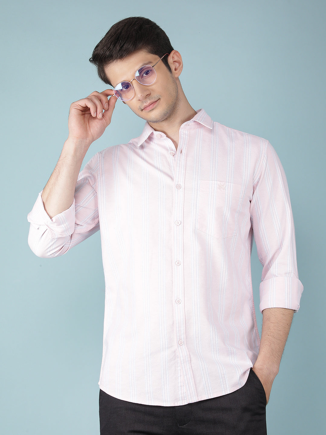 Pink Vertical Stripes 100% Cotton Shirt-Men Shirts-Crimsoune Club