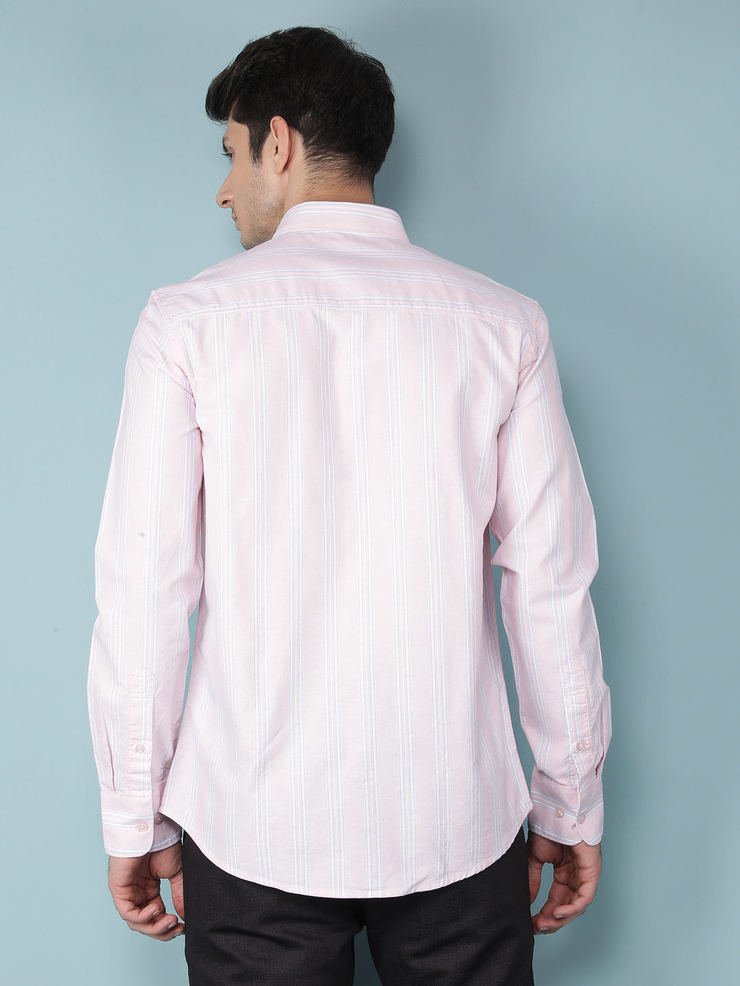 Pink Vertical Stripes 100% Cotton Shirt-Men Shirts-Crimsoune Club