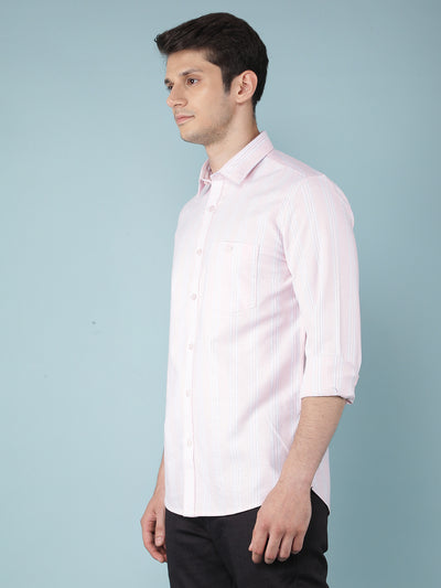 Pink Vertical Stripes 100% Cotton Shirt-Men Shirts-Crimsoune Club