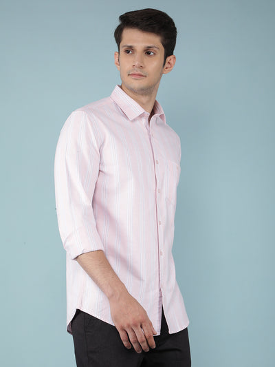 Pink Vertical Stripes 100% Cotton Shirt-Men Shirts-Crimsoune Club