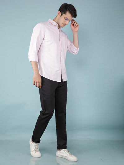 Pink Vertical Stripes 100% Cotton Shirt-Men Shirts-Crimsoune Club