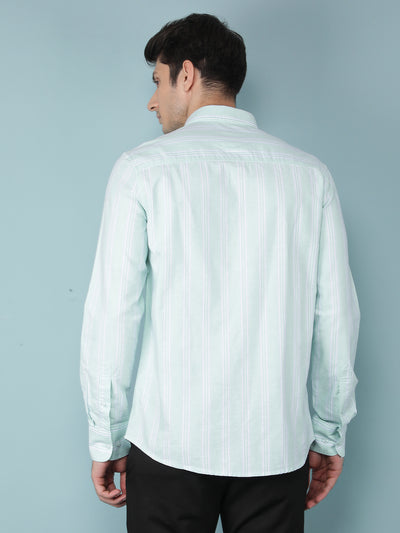 Green Vertical Stripes 100% Cotton Shirt-Men Shirts-Crimsoune Club