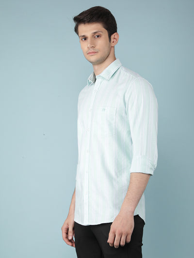 Green Vertical Stripes 100% Cotton Shirt-Men Shirts-Crimsoune Club