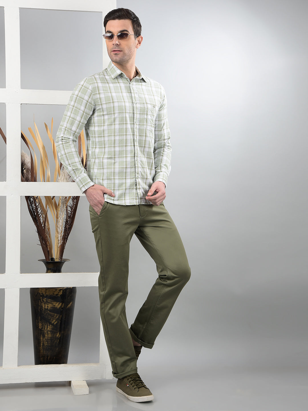 Green Checked 100% Cotton Shirt-Men Shirts-Crimsoune Club