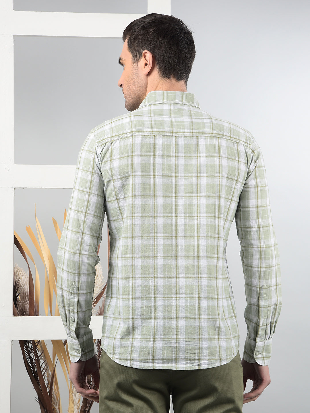 Green Checked 100% Cotton Shirt-Men Shirts-Crimsoune Club