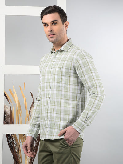 Green Checked 100% Cotton Shirt-Men Shirts-Crimsoune Club