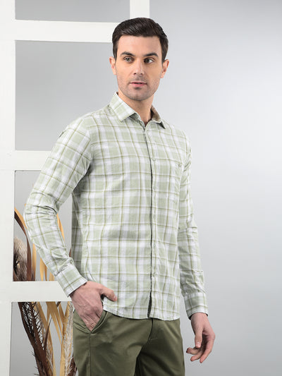 Green Checked 100% Cotton Shirt-Men Shirts-Crimsoune Club