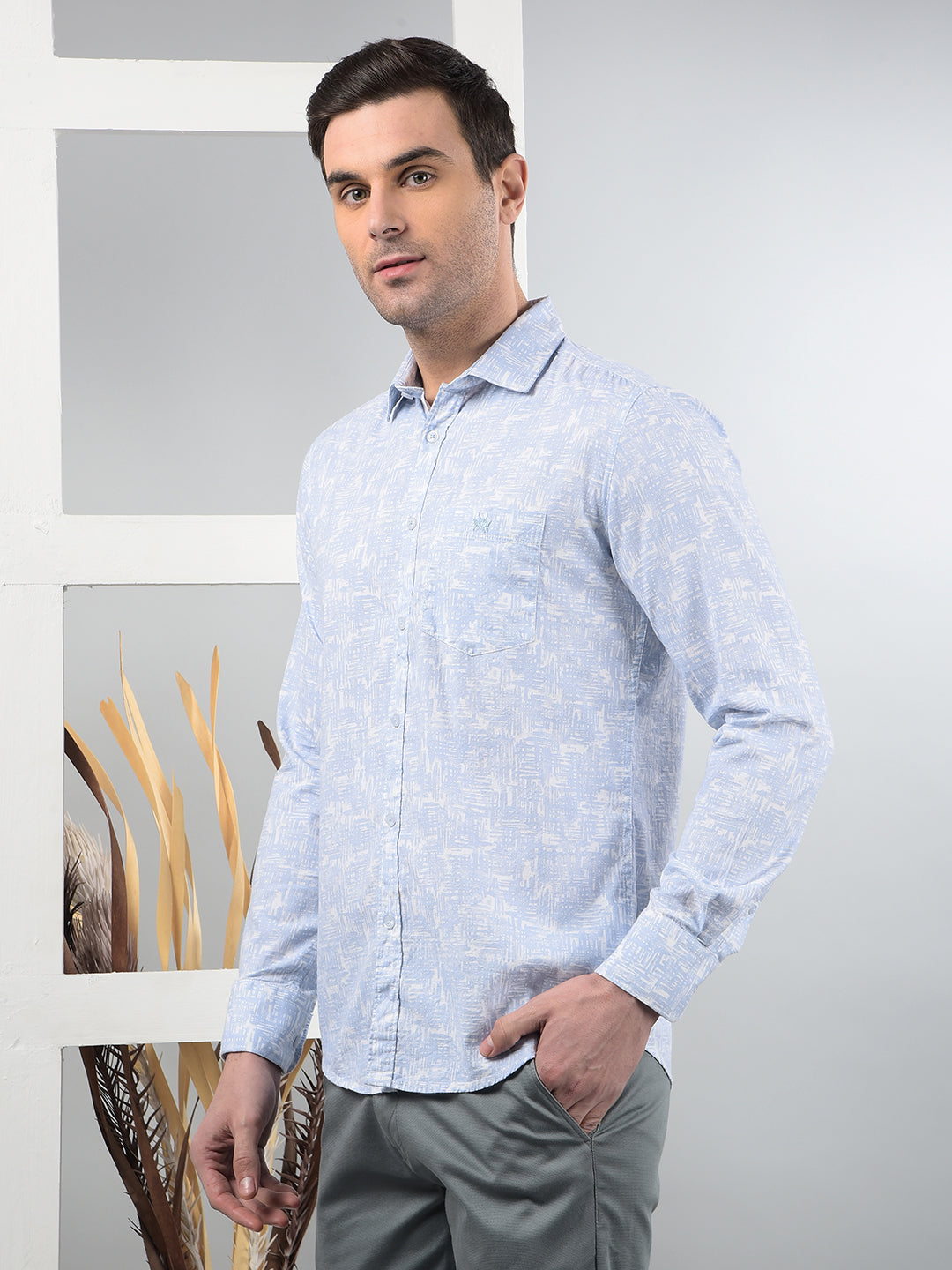 Blue Printed 100% Cotton Shirt-Men Shirts-Crimsoune Club