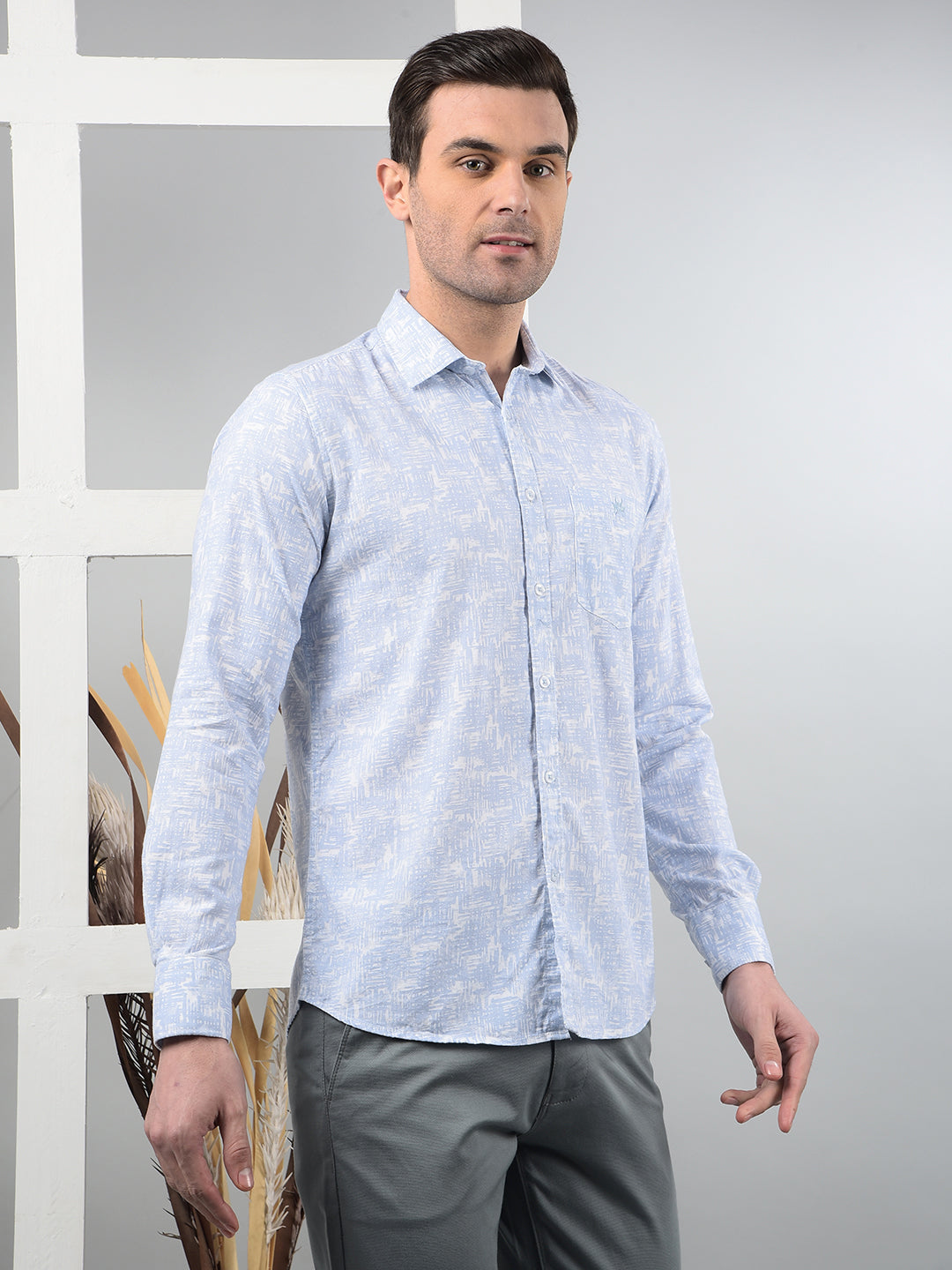 Blue Printed 100% Cotton Shirt-Men Shirts-Crimsoune Club