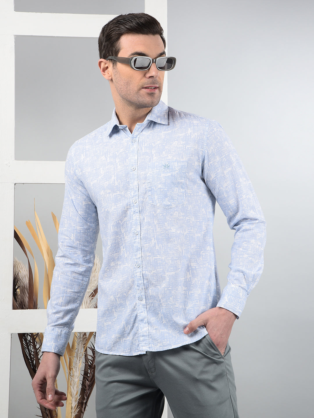 Blue Printed 100% Cotton Shirt-Men Shirts-Crimsoune Club