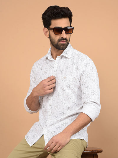 White Floral Print 100% Cotton Shirt-Men Shirts-Crimsoune Club