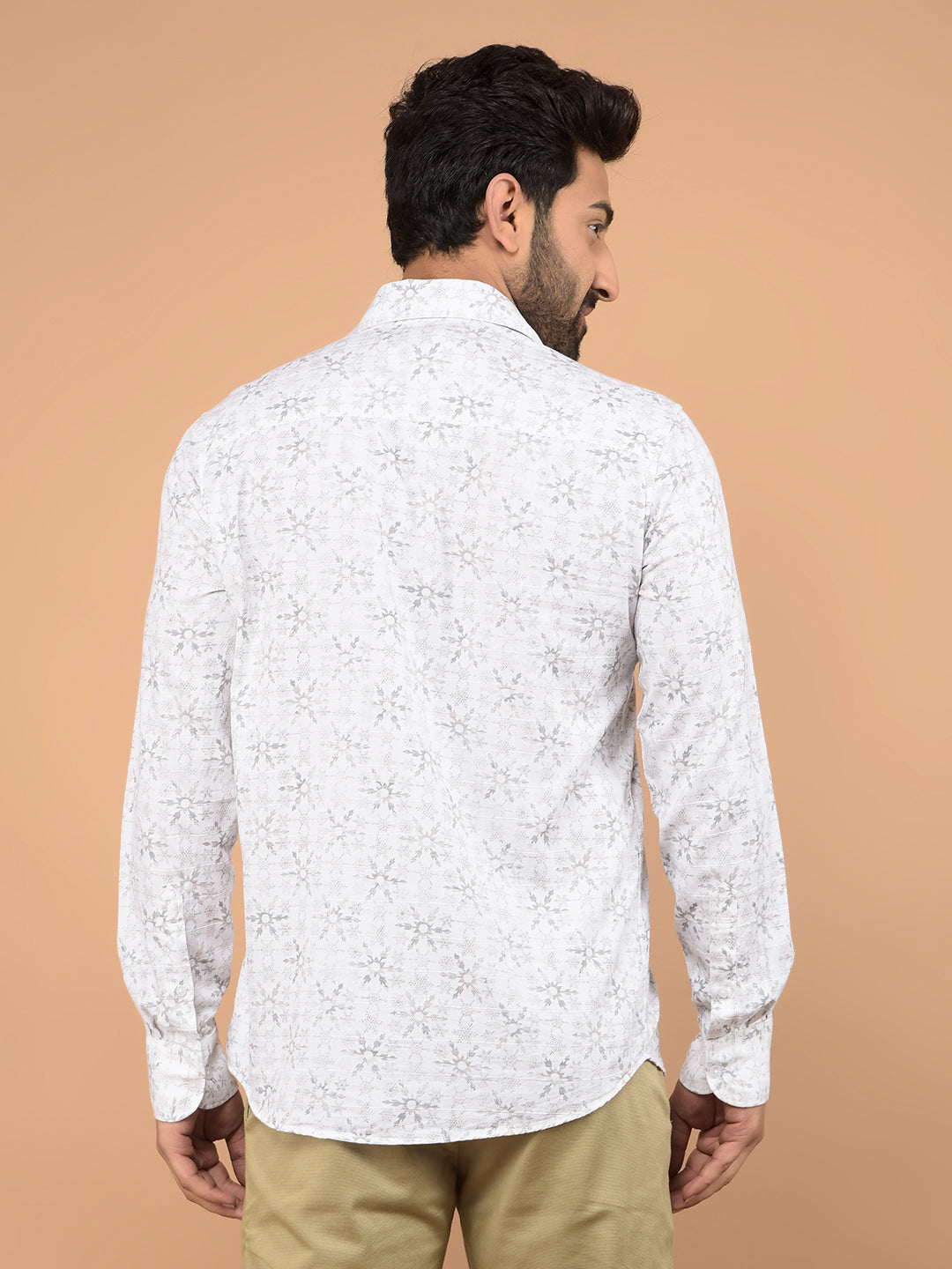 White Floral Print 100% Cotton Shirt-Men Shirts-Crimsoune Club