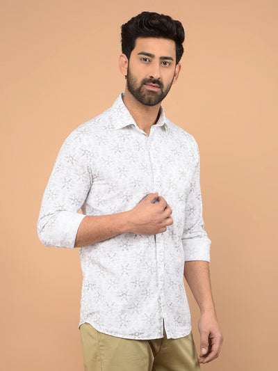 White Floral Print 100% Cotton Shirt-Men Shirts-Crimsoune Club