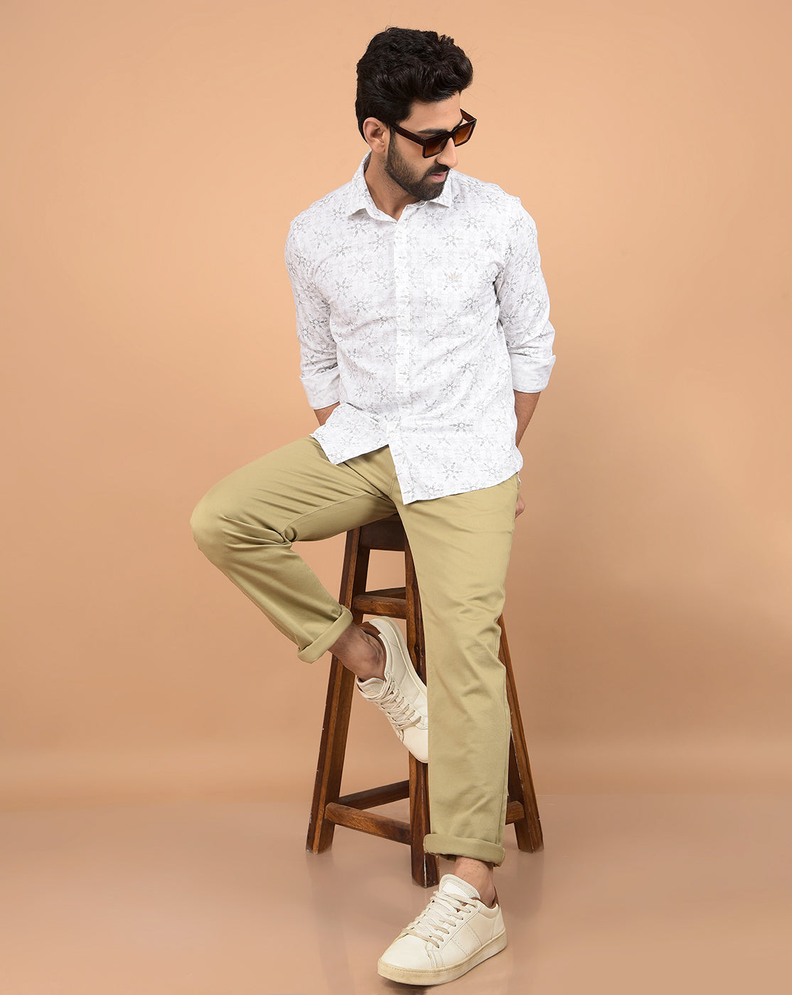 White Floral Print 100% Cotton Shirt-Men Shirts-Crimsoune Club