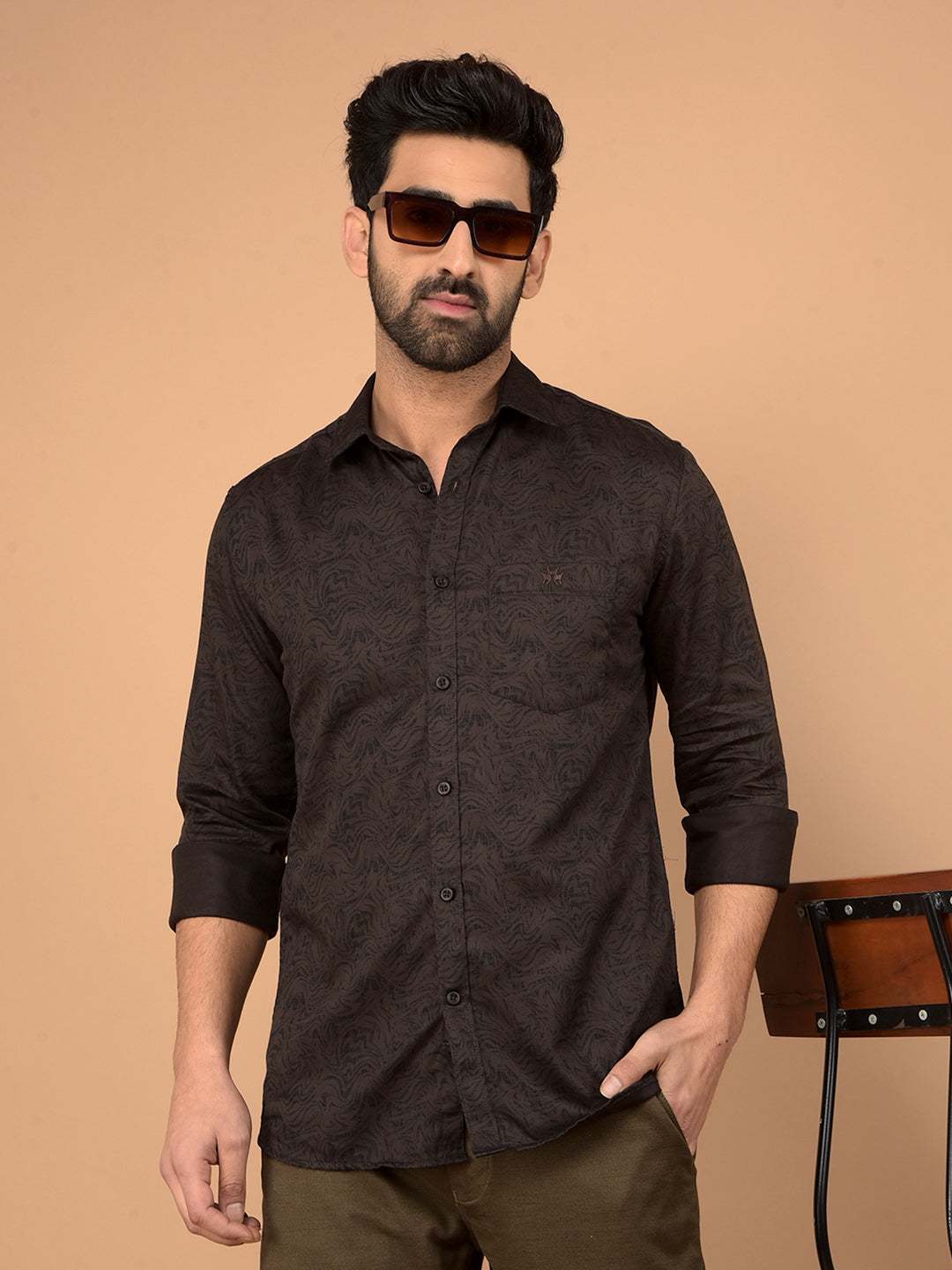 Brown Abstract Print Shirt-Men Shirts-Crimsoune Club