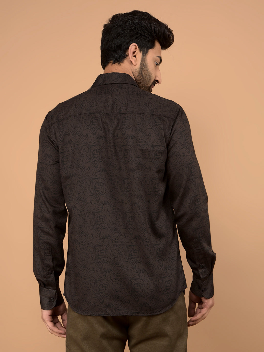 Brown Abstract Print Shirt-Men Shirts-Crimsoune Club