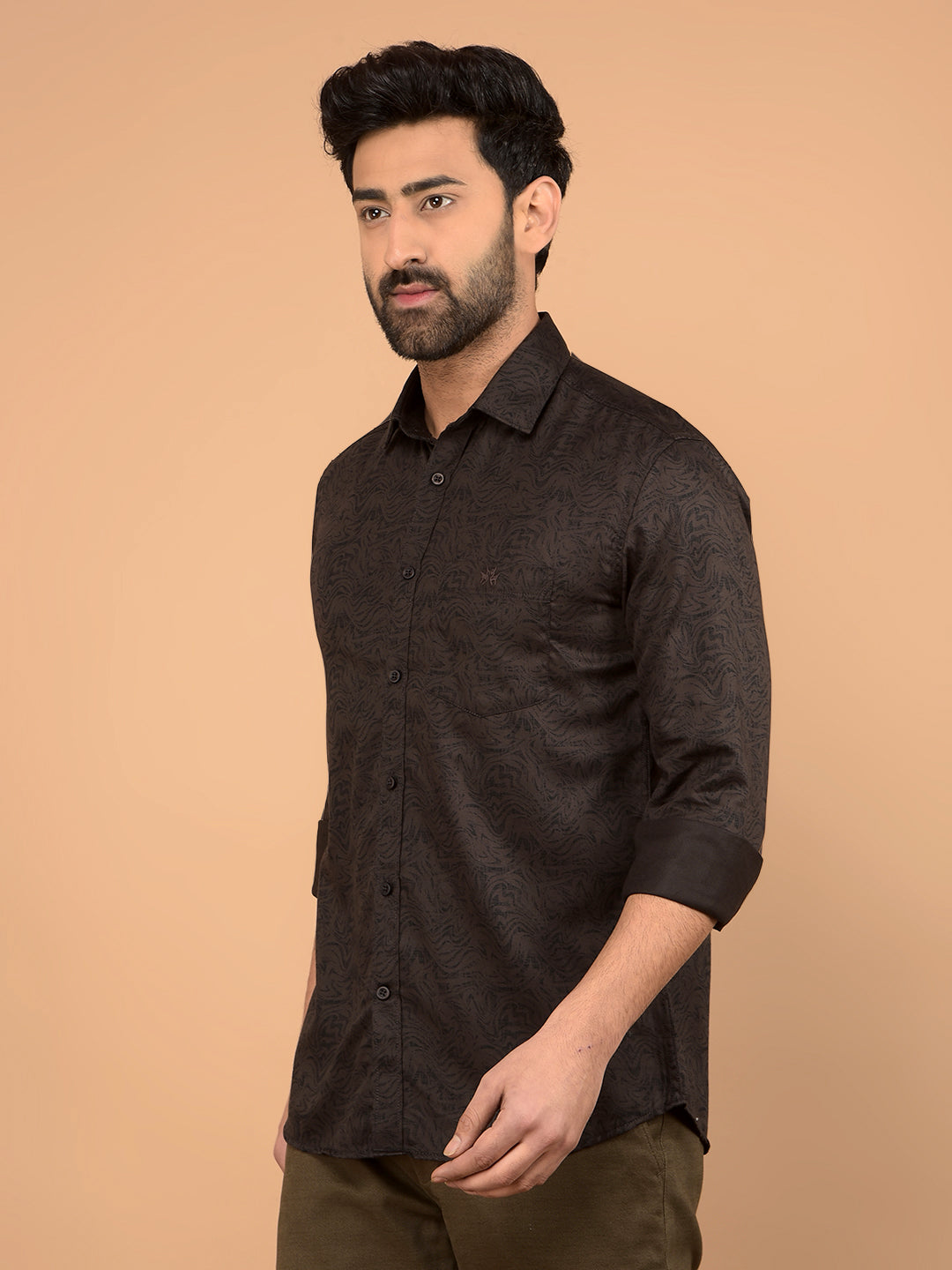 Brown Abstract Print Shirt-Men Shirts-Crimsoune Club