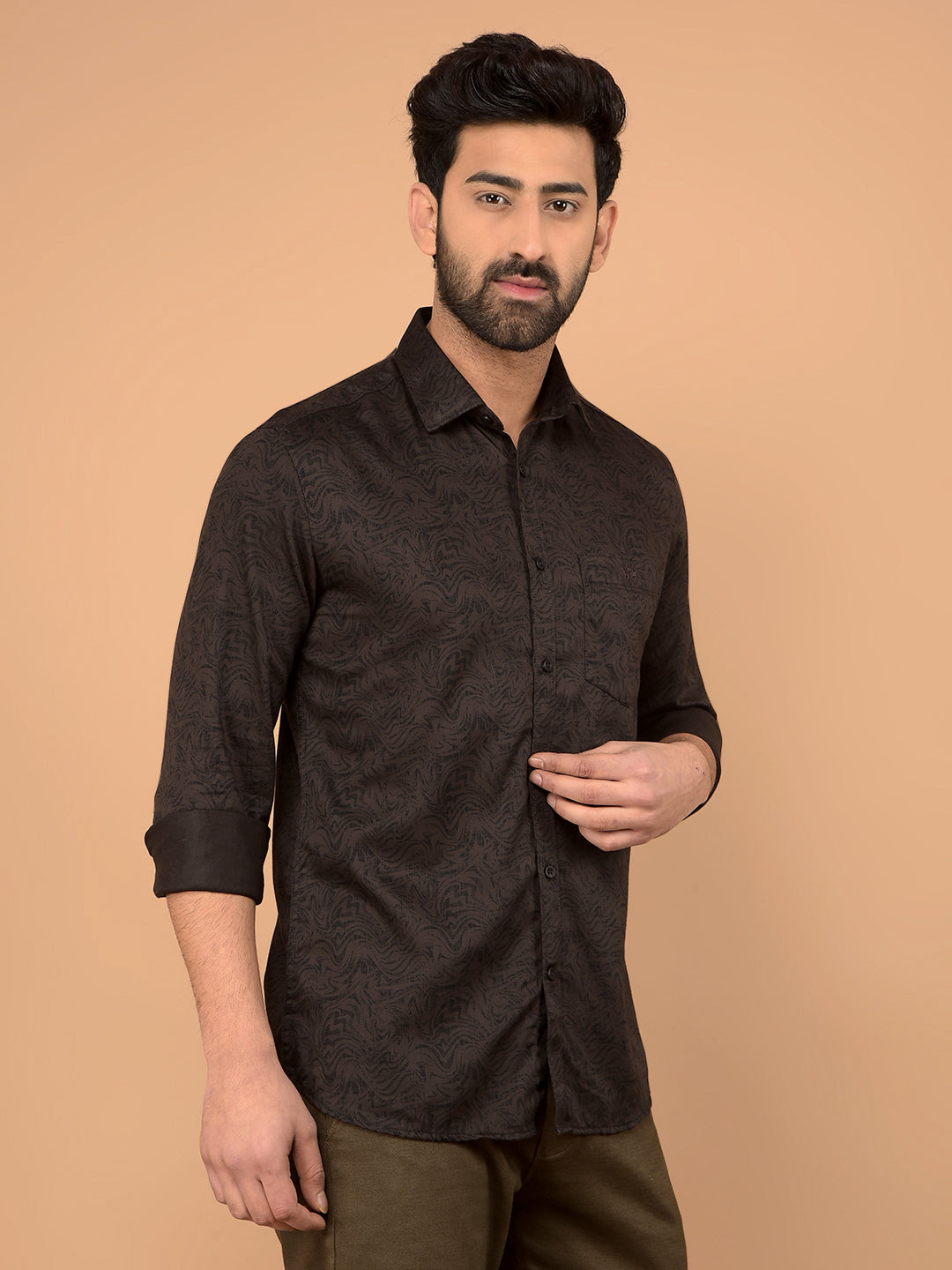 Brown Abstract Print Shirt-Men Shirts-Crimsoune Club