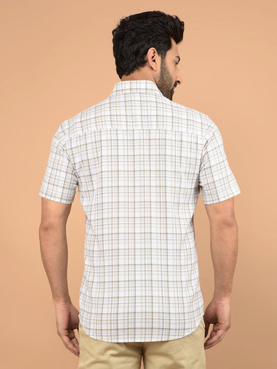 Beige Checked 100% Cotton Knitted Shirt-Men Shirts-Crimsoune Club