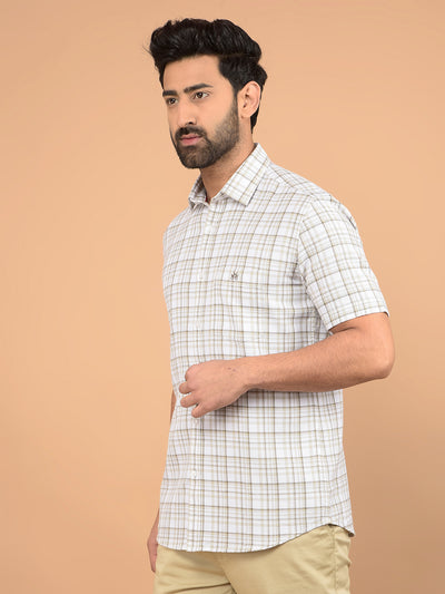 Beige Checked 100% Cotton Knitted Shirt-Men Shirts-Crimsoune Club