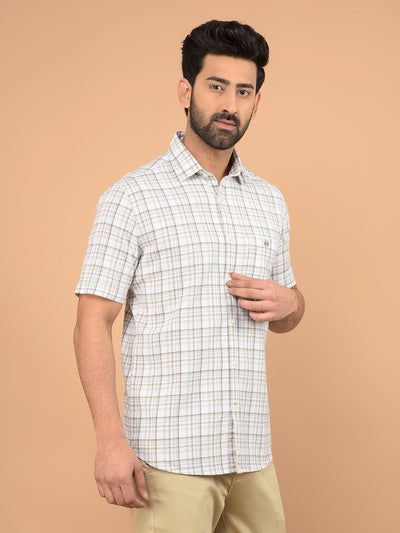 Beige Checked 100% Cotton Knitted Shirt-Men Shirts-Crimsoune Club