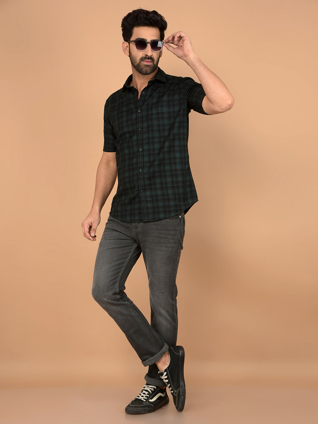 Green Checked 100% Cotton Shirt-Men Shirts-Crimsoune Club