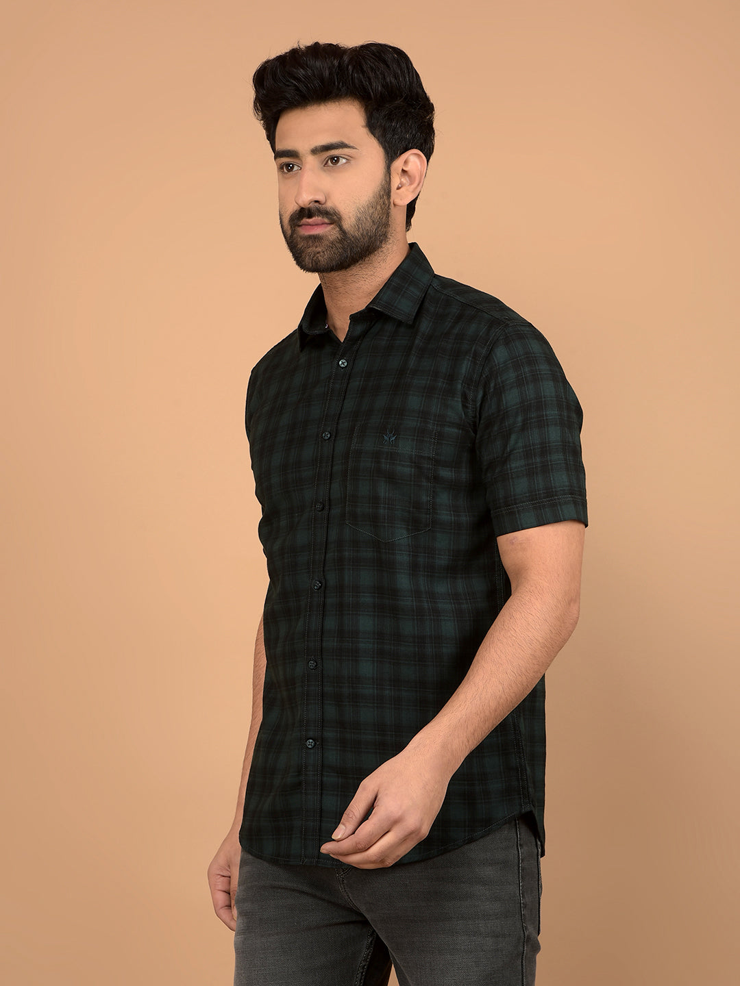 Green Checked 100% Cotton Shirt-Men Shirts-Crimsoune Club