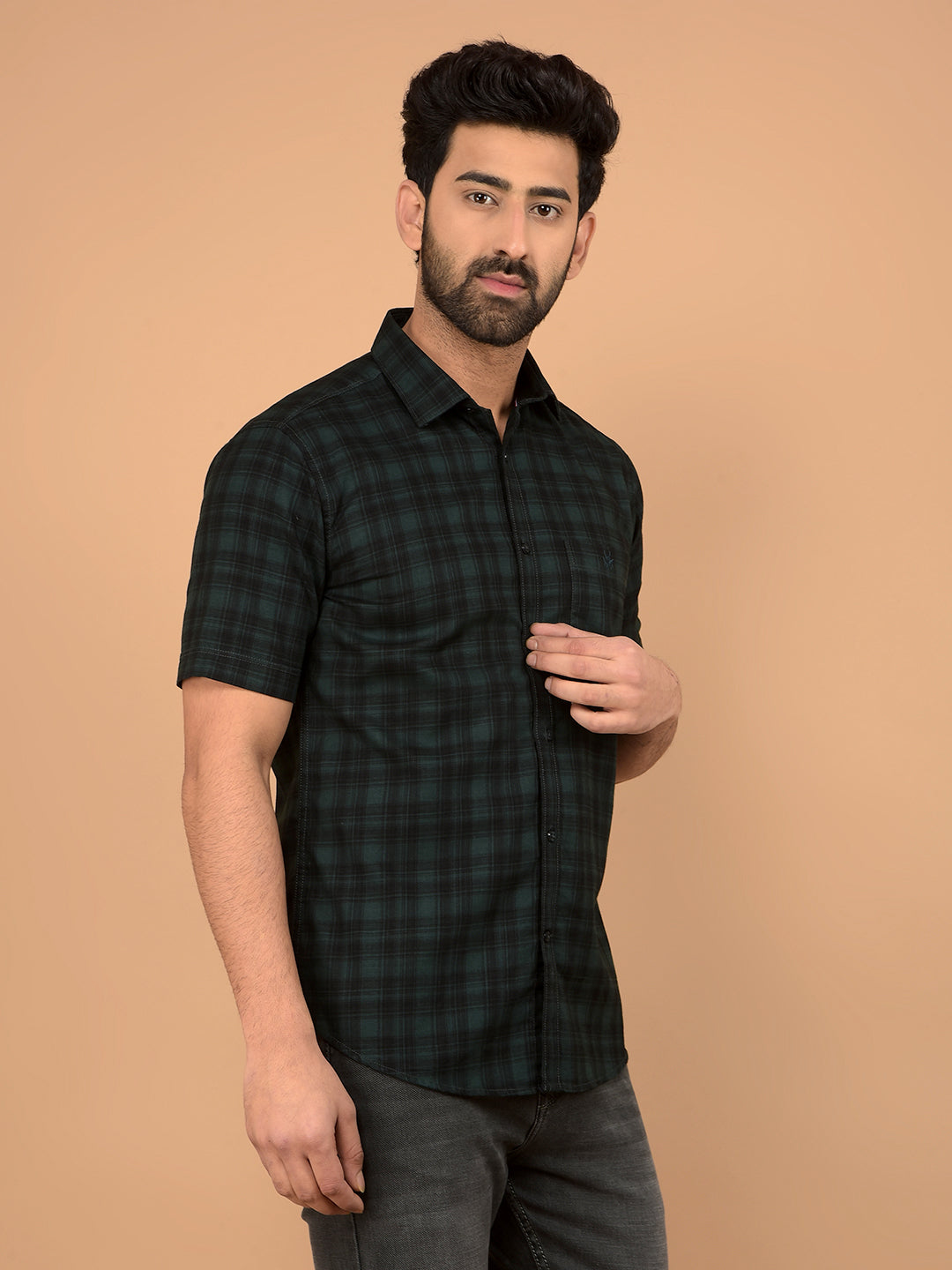 Green Checked 100% Cotton Shirt-Men Shirts-Crimsoune Club