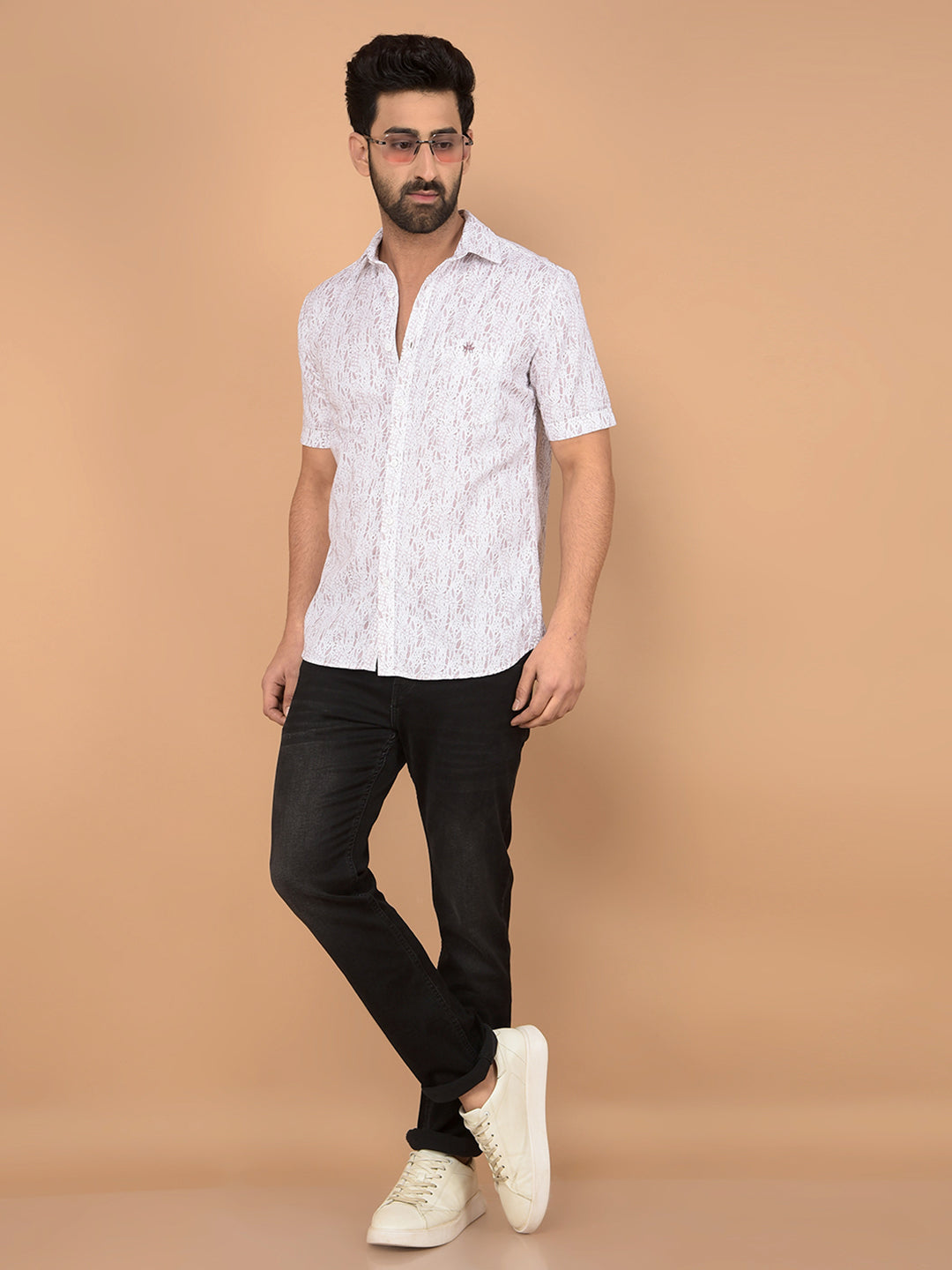 Pink Printed 100% Cotton Shirt-Men Shirts-Crimsoune Club