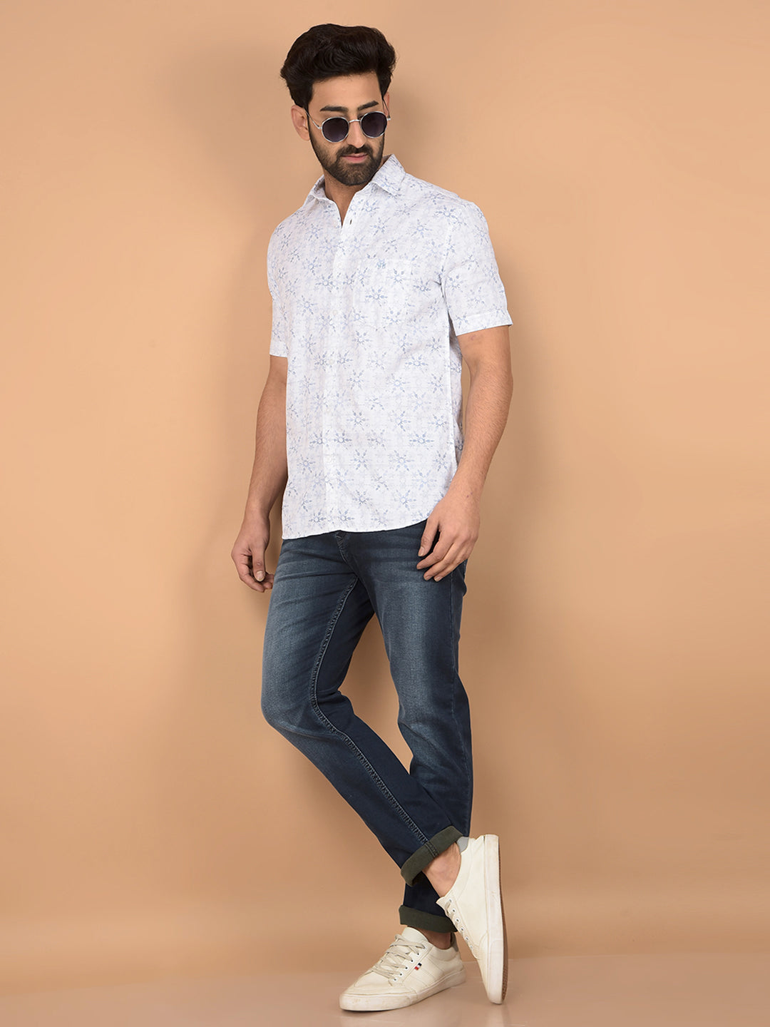 Blue Printed 100% Cotton Shirt-Men Shirts-Crimsoune Club