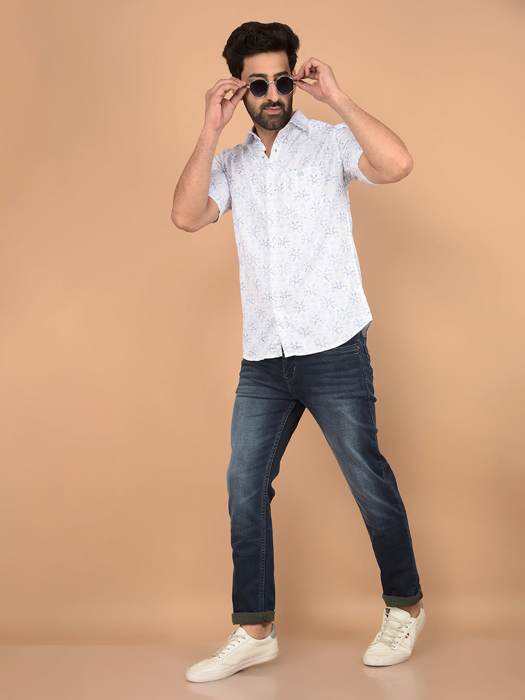 Blue Printed 100% Cotton Shirt-Men Shirts-Crimsoune Club