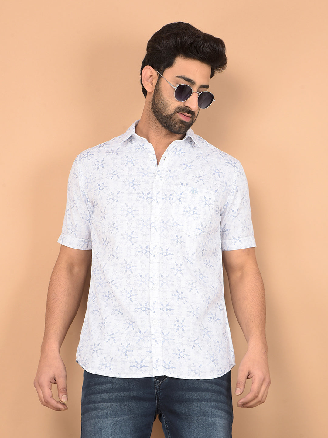 Blue Printed 100% Cotton Shirt-Men Shirts-Crimsoune Club