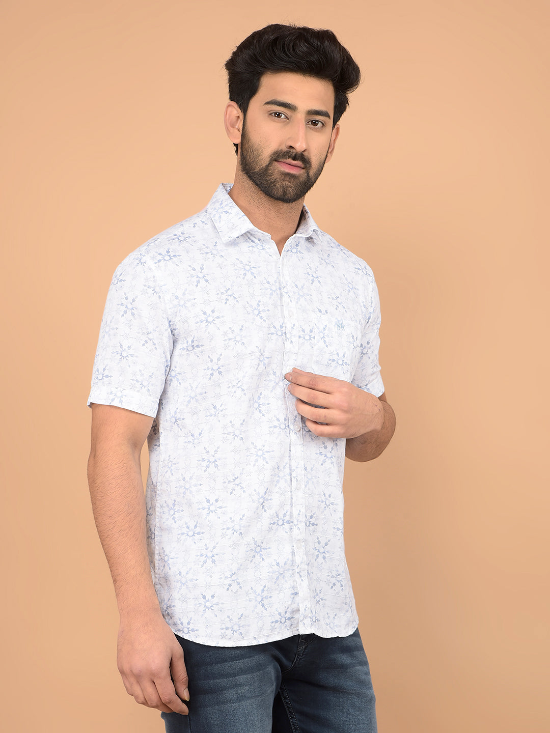 Blue Printed 100% Cotton Shirt-Men Shirts-Crimsoune Club