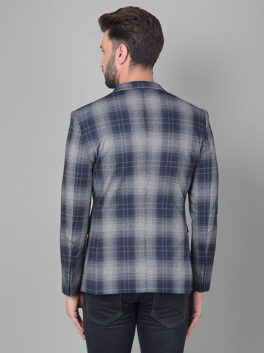 Grey Checked Single Breasted Blazer-Men Blazers-Crimsoune Club