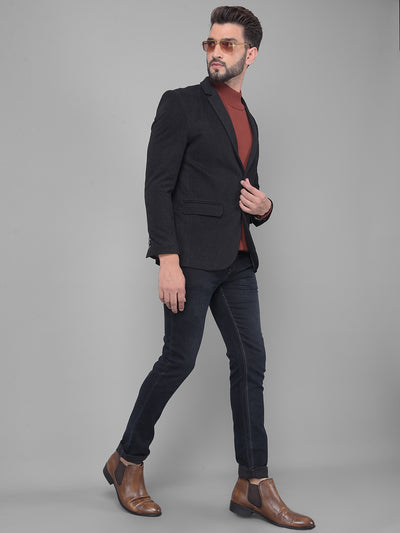 Black Single Breasted Blazer-Men Blazers-Crimsoune Club