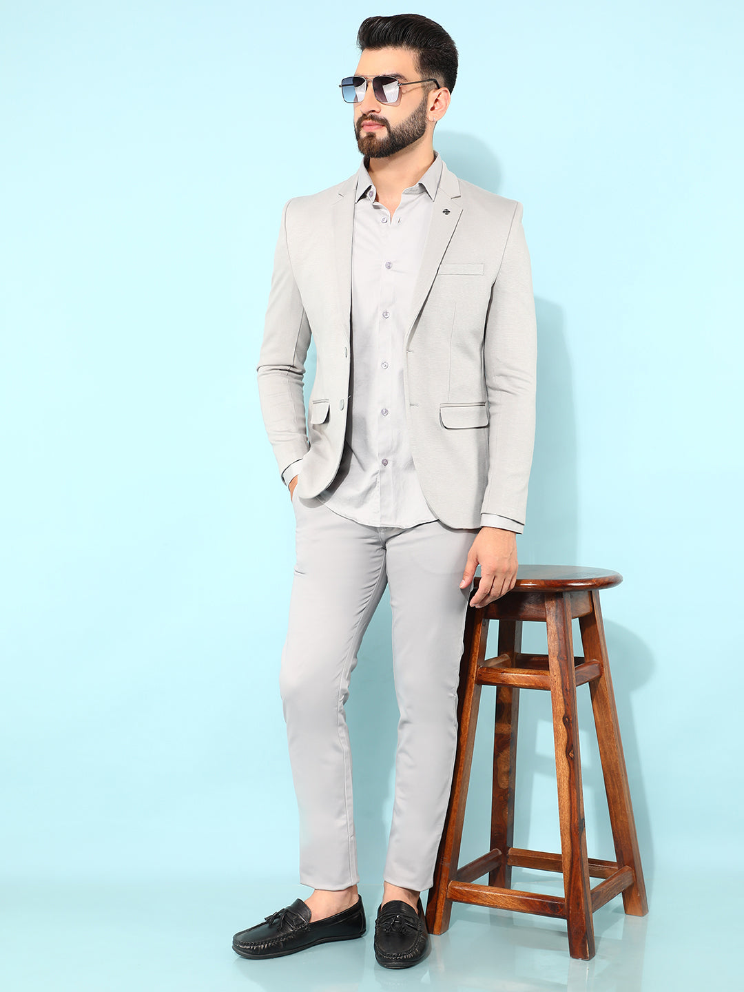 Grey Single Breasted Blazer-Men Blazers-Crimsoune Club