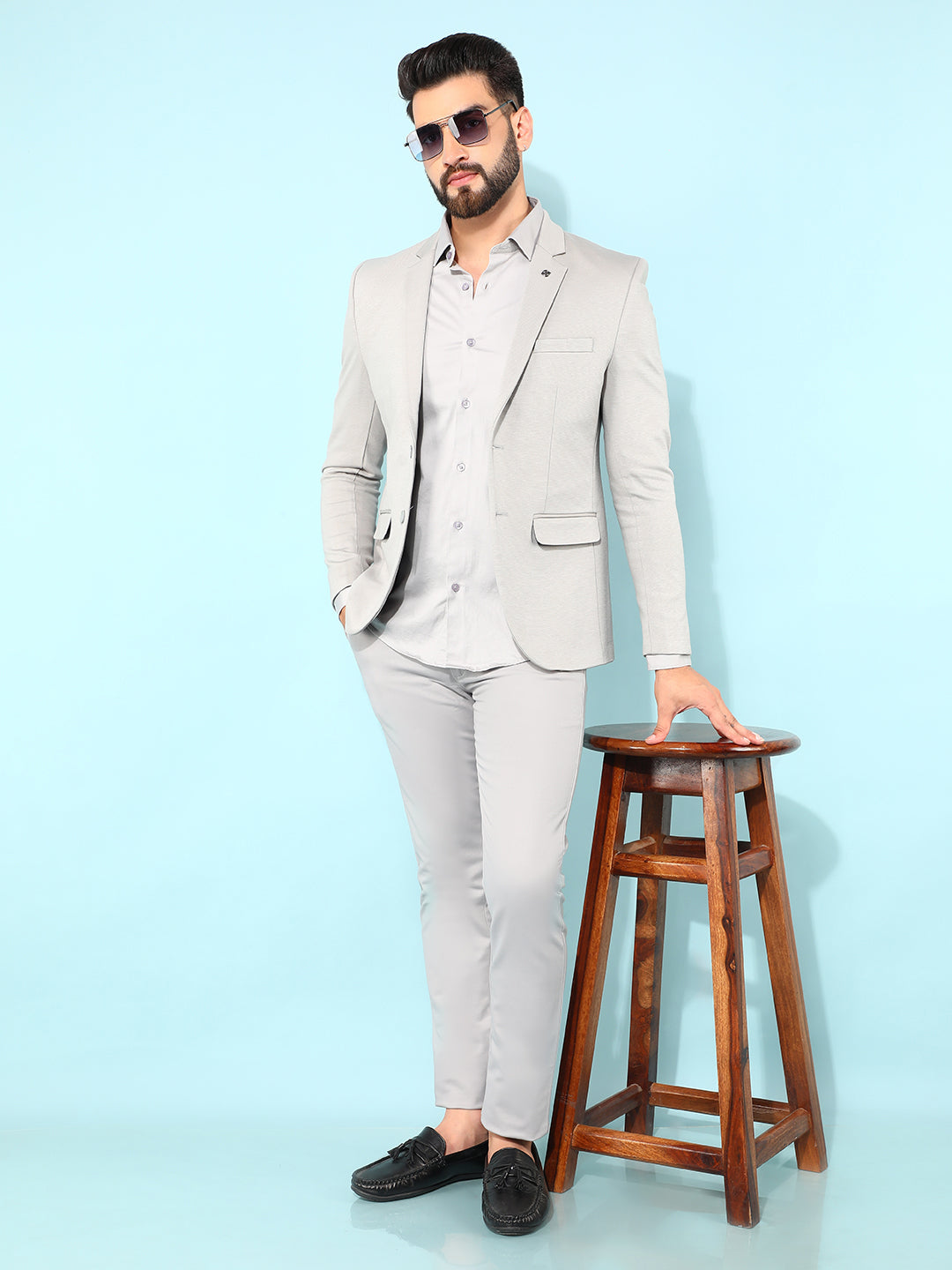 Grey Single Breasted Blazer-Men Blazers-Crimsoune Club