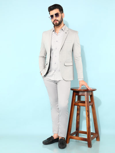 Grey Single Breasted Blazer-Men Blazers-Crimsoune Club