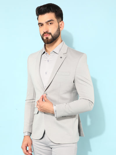 Grey Single Breasted Blazer-Men Blazers-Crimsoune Club