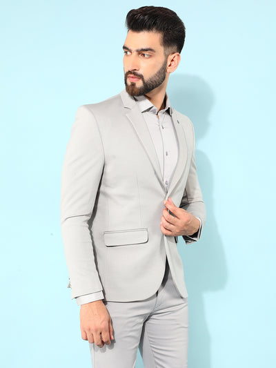 Grey Single Breasted Blazer-Men Blazers-Crimsoune Club