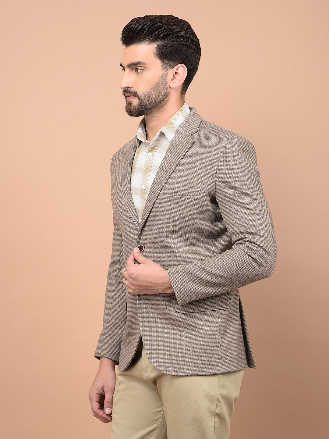 Brown Single Breasted Blazer-Men Blazers-Crimsoune Club