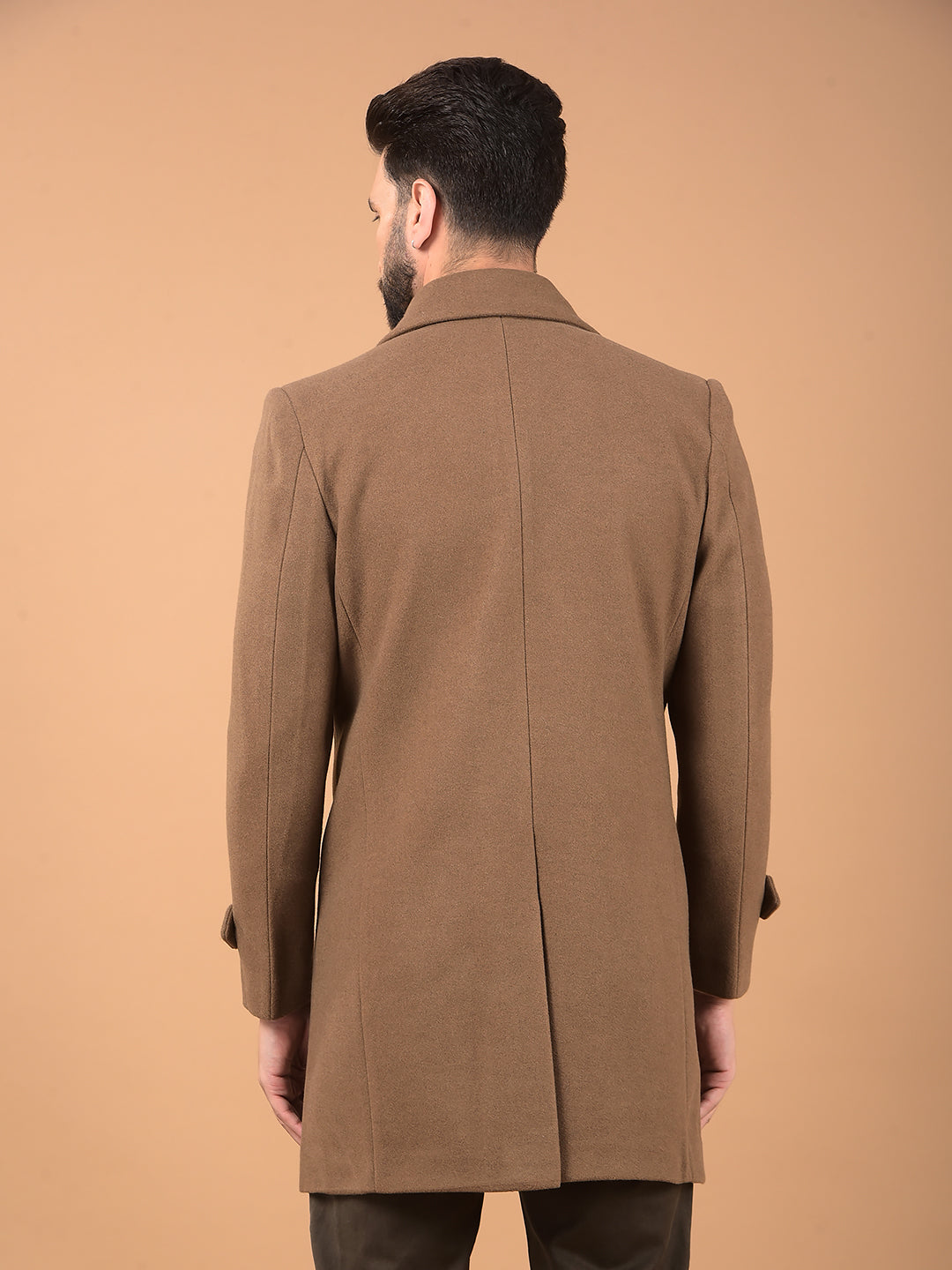 Brown Notched Lapel Mid-Thigh Length Double Breasted Coat