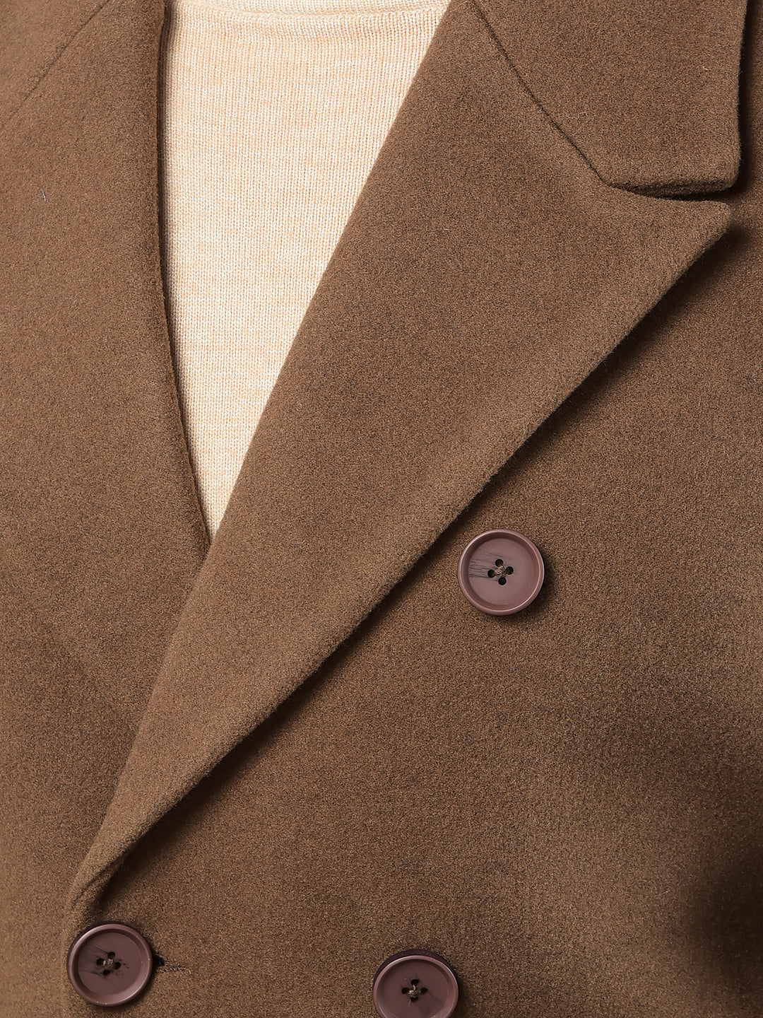 Brown Notched Lapel Mid-Thigh Length Double Breasted Coat